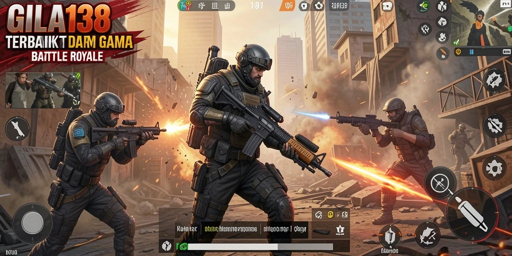 Screenshot GILA138 menampilkan pertempuran intens di medan perang Battle Royale.