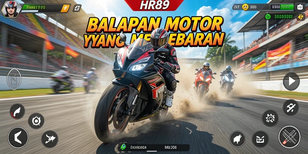 Tampilan gameplay HR89 dengan balapan motor yang seru dan menegangkan.